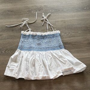 J. Crew White Smocked Top